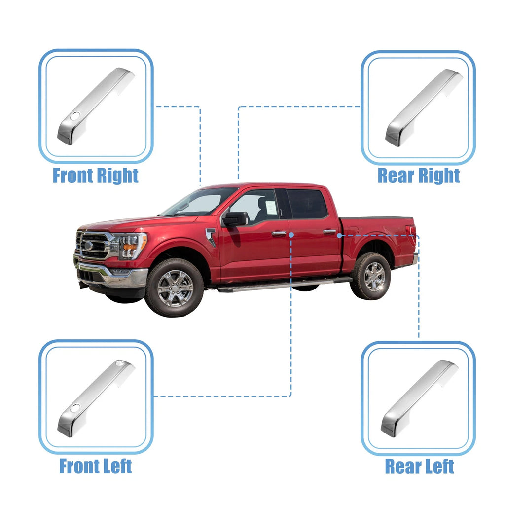 Set of 4 Door Handle Trim Covers for Ford F150 (2021–2022) Silver Tone