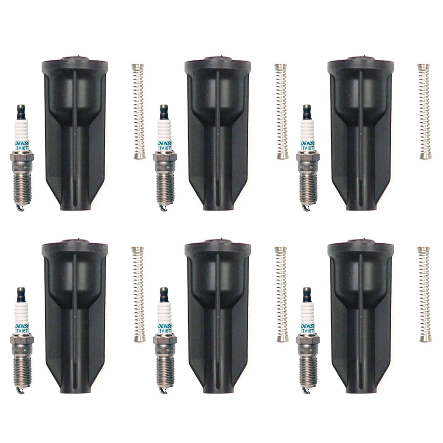 Set of 6 Denso Iridium TT Spark Plugs & Coil Boots for Chevrolet Trailblazer (2002–2009)