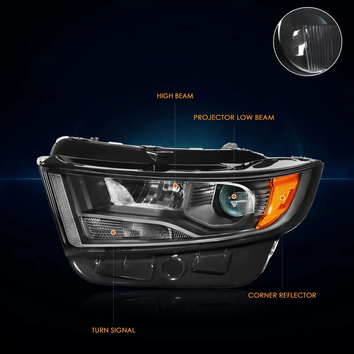 Projector Headlights for Ford Edge (2015–2018) - Black Housing, Amber Signal