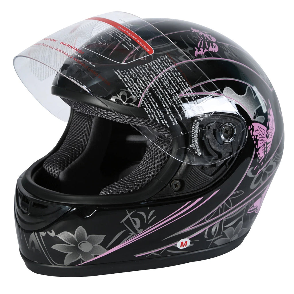 Full Face Motorcycle Helmet for Adult (S–XXL) - Pink Black Butterfly
