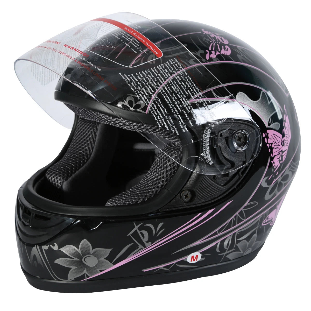 Full Face Motorcycle Helmet for Adult (S–XXL) - Pink Black Butterfly