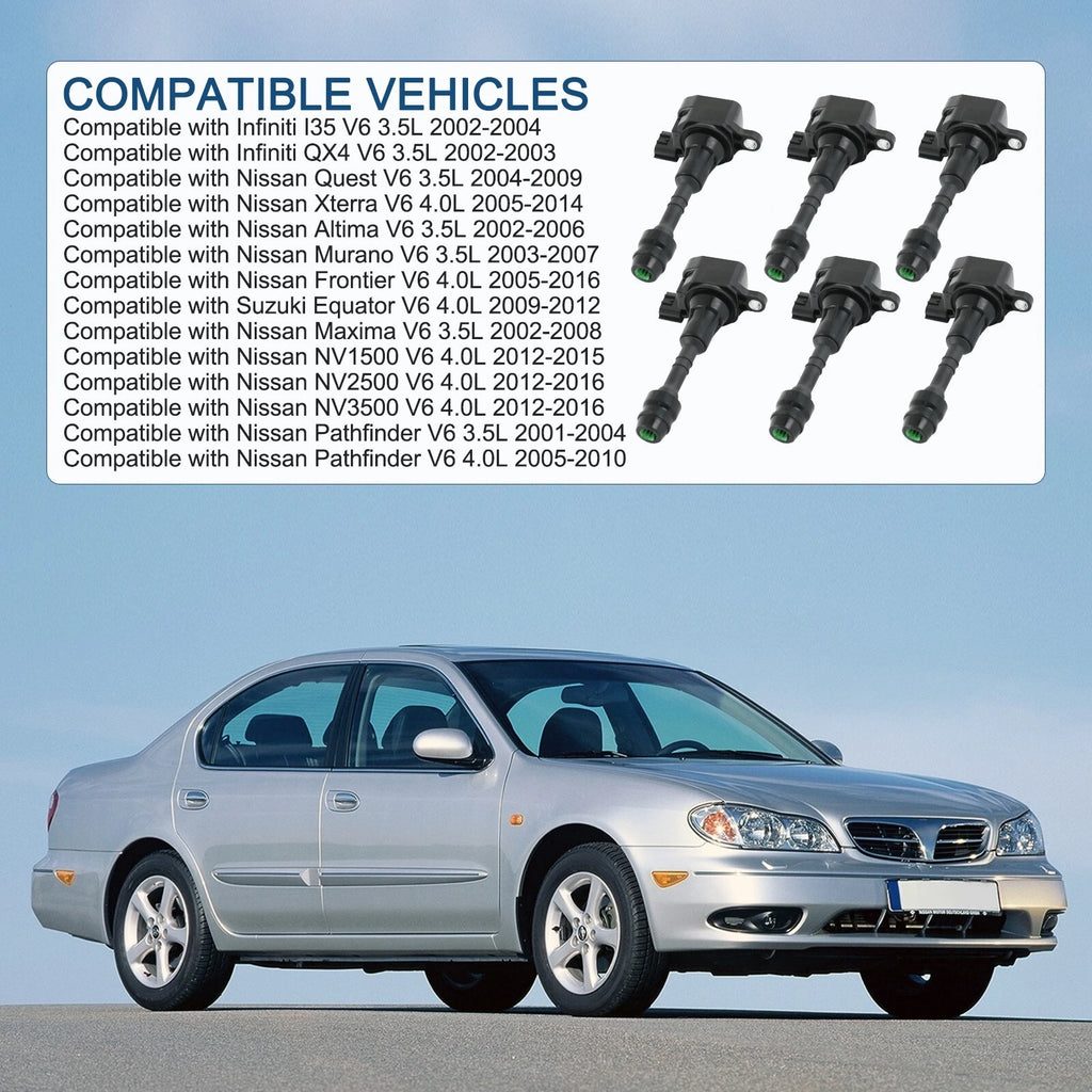 Set of 6 Ignition Coils for Nissan Altima Frontier Maxima Quest Pathfinder V6