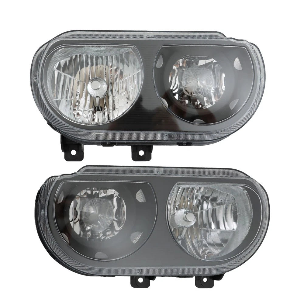 Set of 2 Black Halogen Headlights for Dodge Challenger (2008-2014)