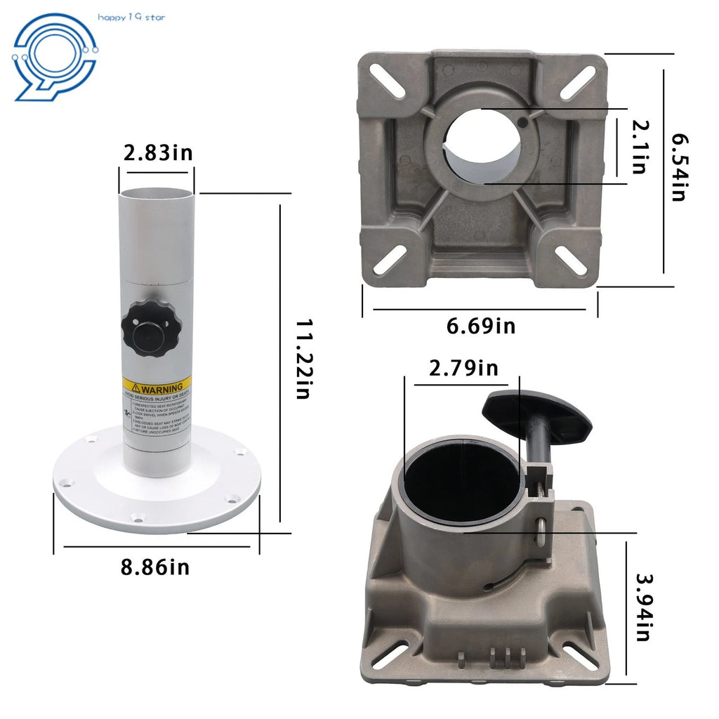 Adjustable Height Boat Seat Mount for Boats (13-19 Inches)