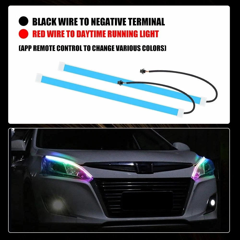 2X 23.6" Slim LED Headlight Turn Signal Strip for RGB APP Control