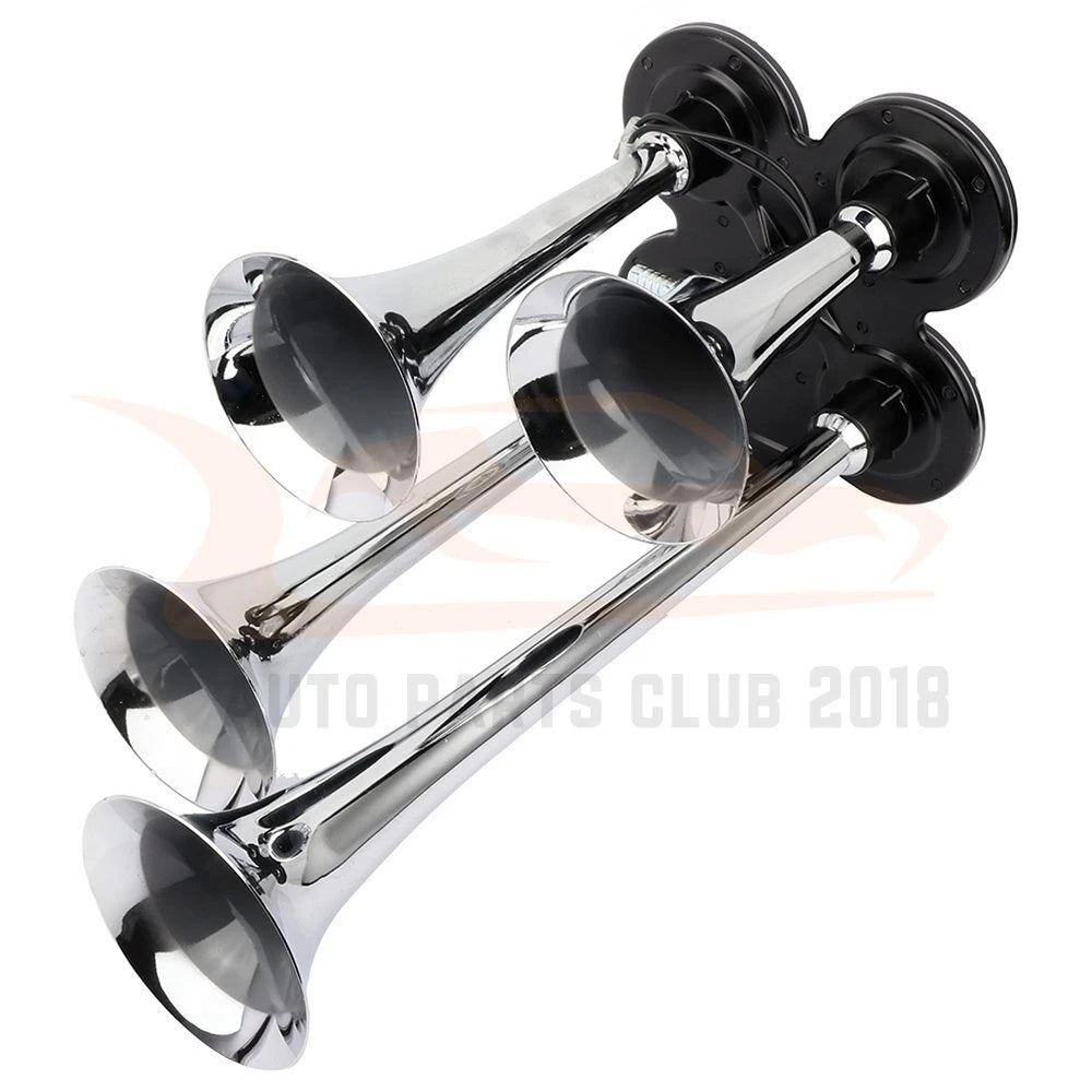 12V 150 DB 4-Trumpet Train Air Horn Kit for Universal Fit