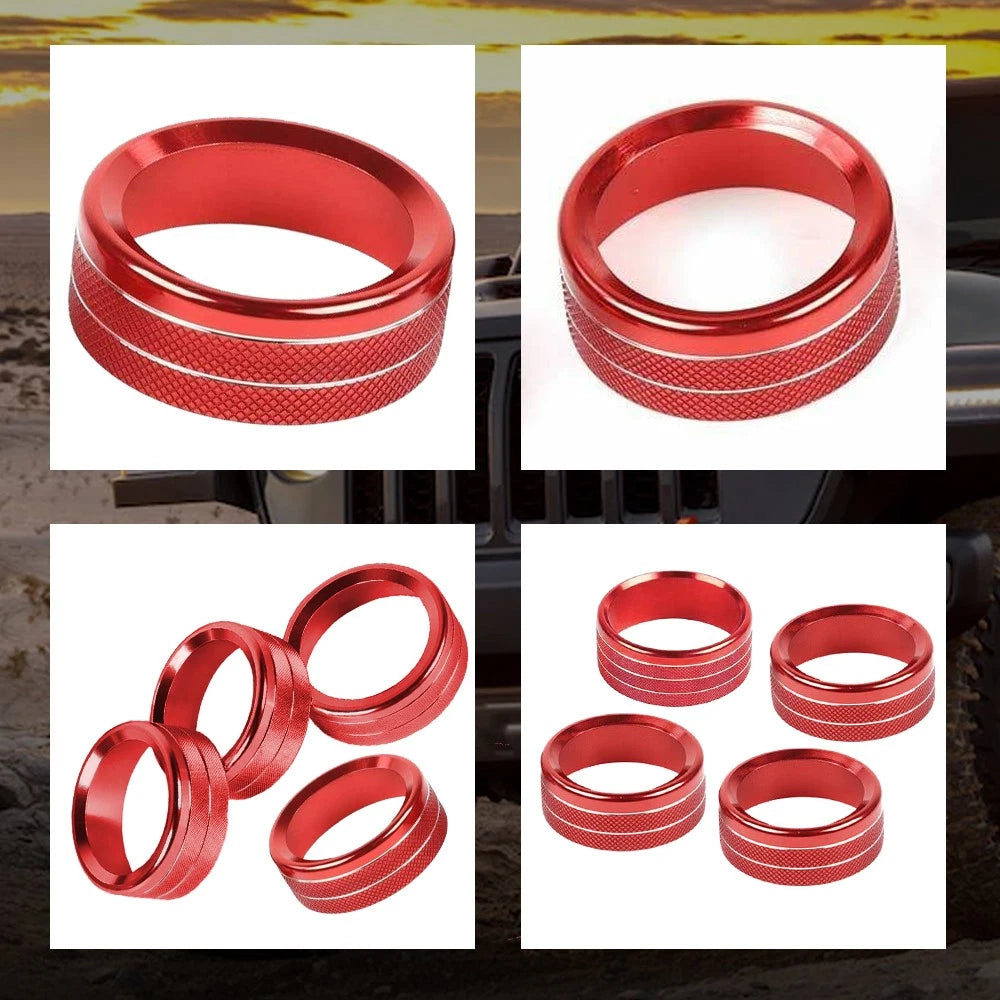 3X Air Condition/Headlight Switch Knob Trim Ring for Jeep Wrangler JL (2018–2023) Red