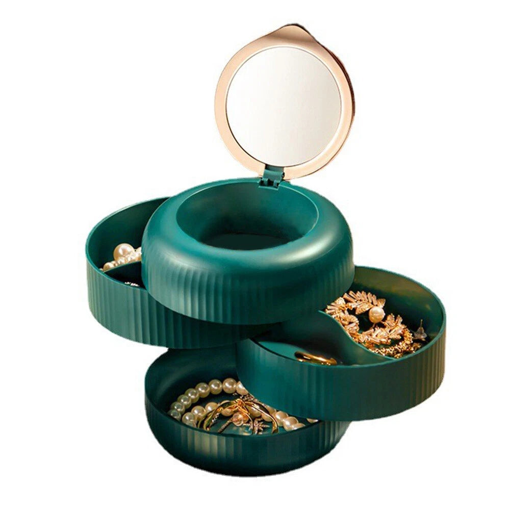 Jewelry Organizer Travel Case for Rings Bracelets - 4 Layer Rotating Storage