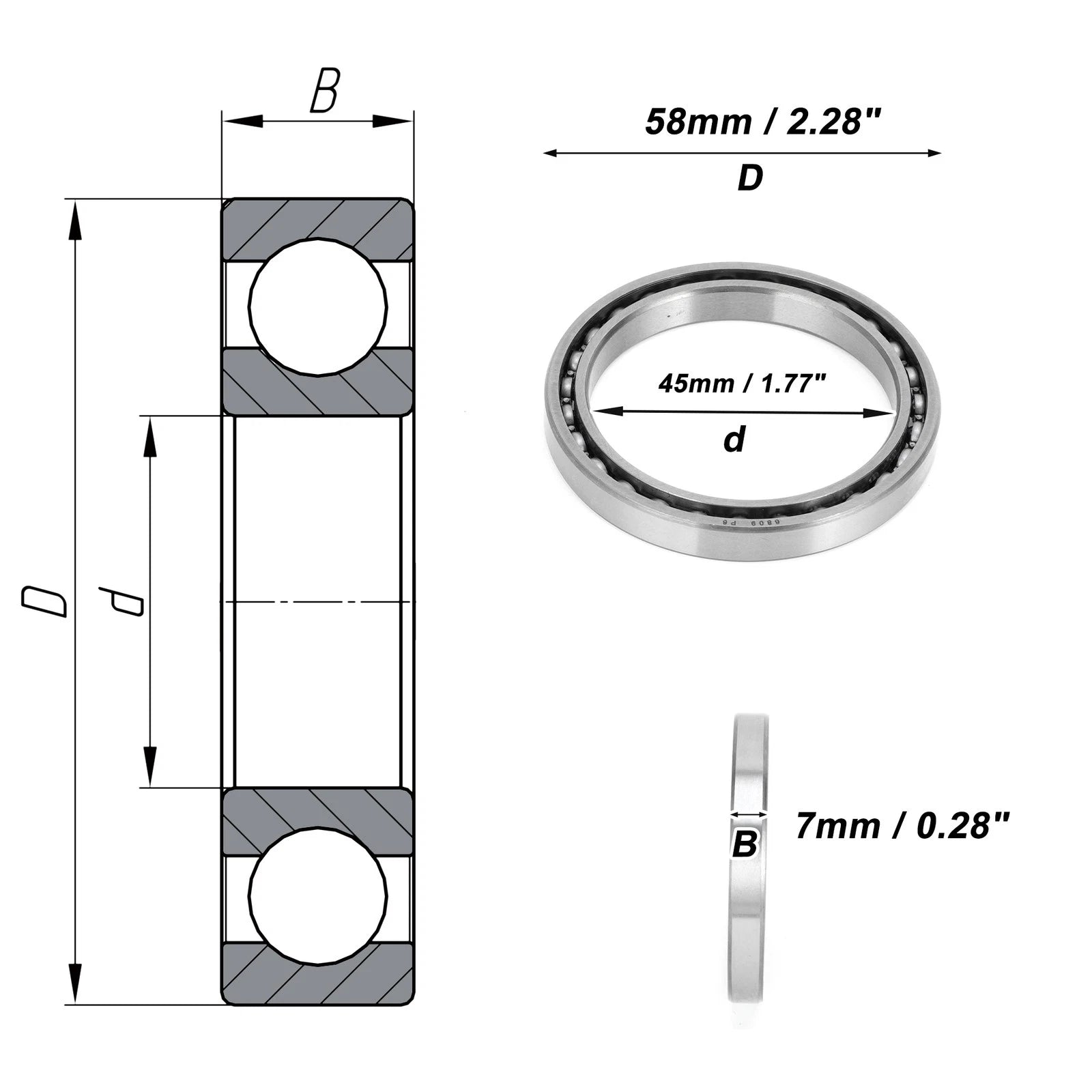 Deep Groove Ball Bearing 45x58x7mm for Scooter Skateboard (6809)