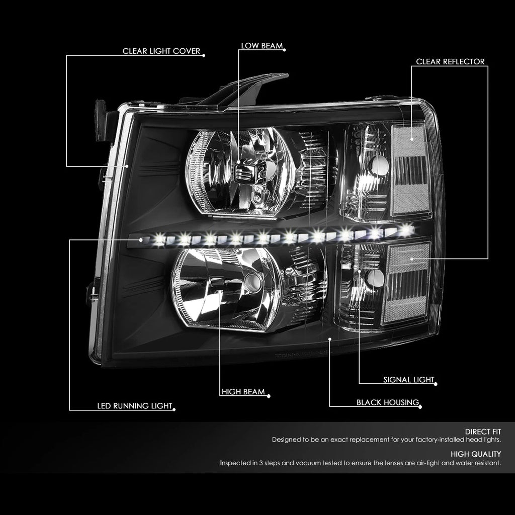 LED DRL Bar Headlights for Chevy Silverado (2007–2014) + Tool Box