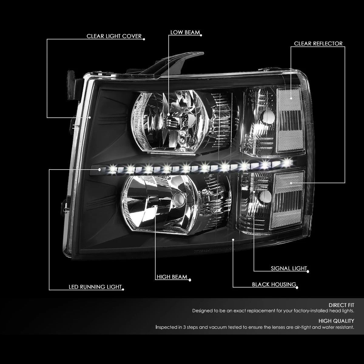 LED DRL Bar Headlights for Chevy Silverado (2007–2014) + Tool Box