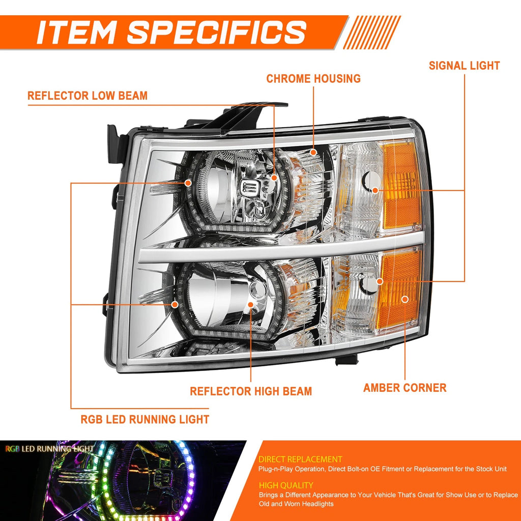Headlight Lamps for Ford Super Duty (2017–2019) Black Housing Amber Corner