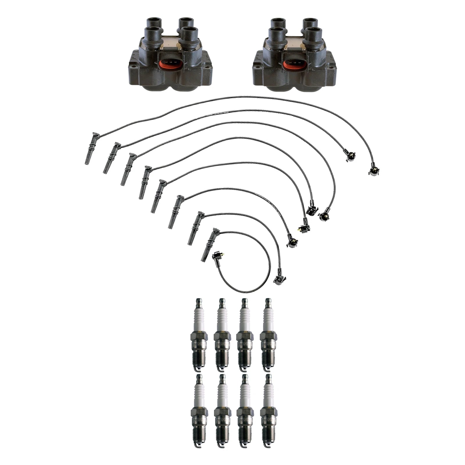 Set of 2 Ignition Coils & 8 U-Groove Spark Plugs for Ford 4.6 V8 (1997–2004)