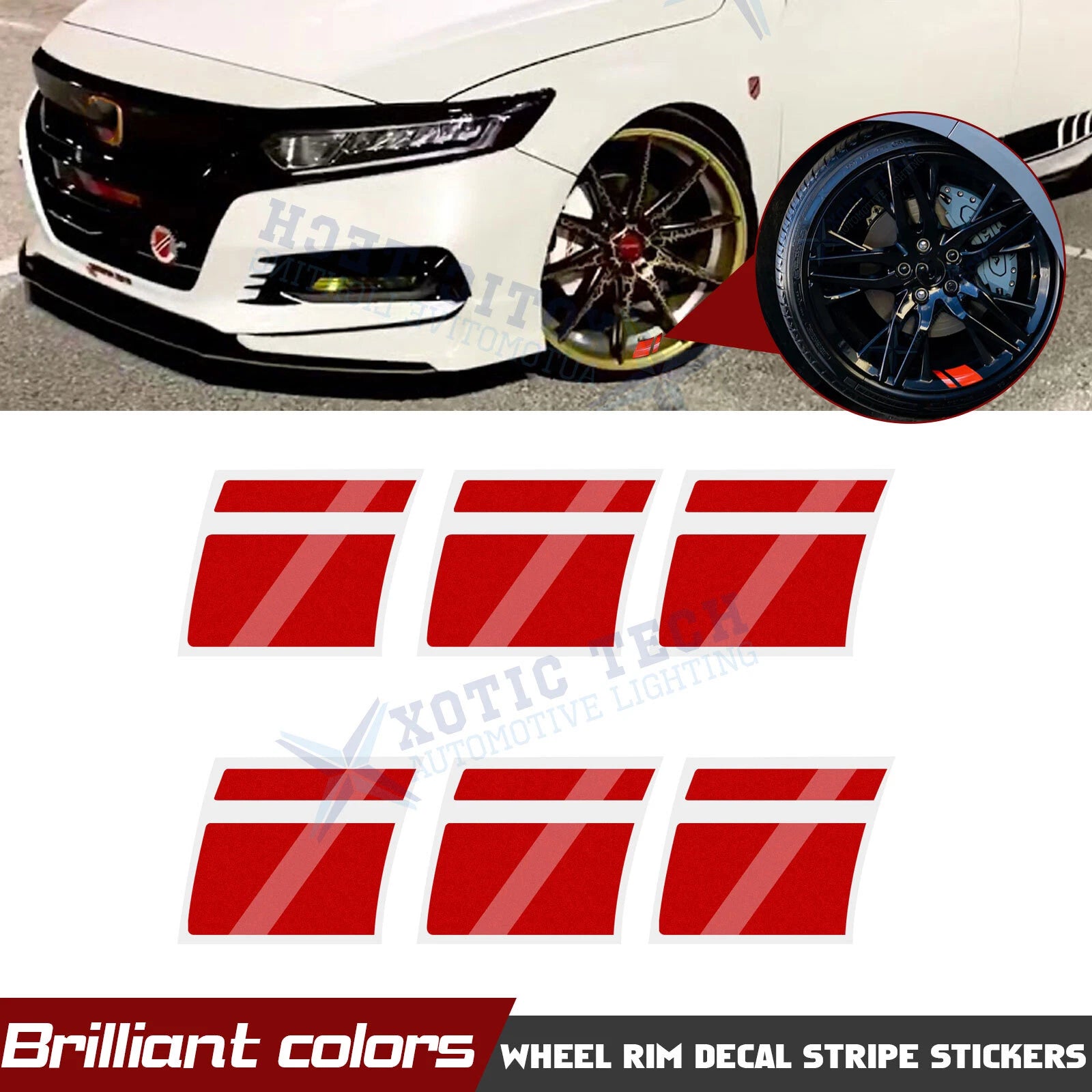 Red Hash Stripe Wheel Rim Stickers for 18"-21" Tires (Set)