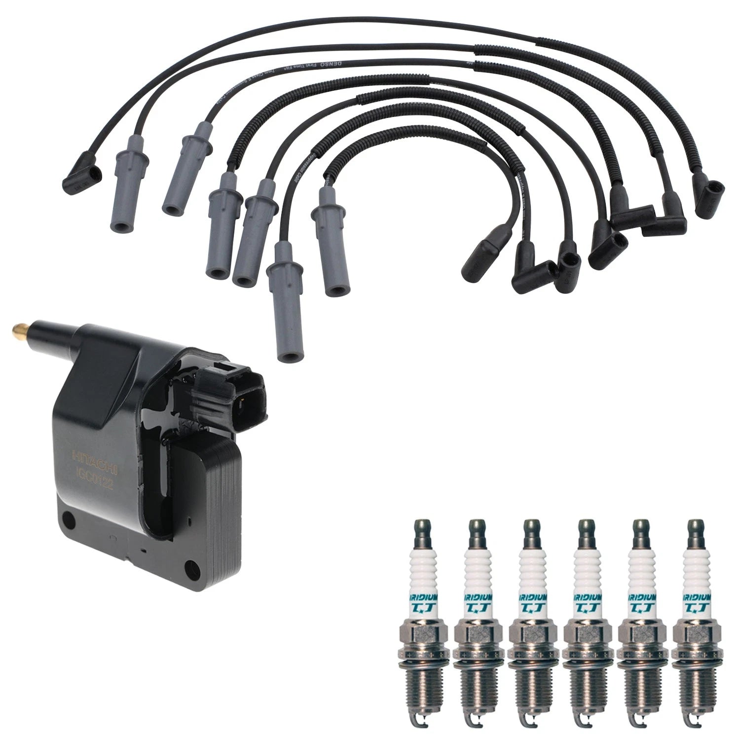 Set of 6 Hitachi Ignition Coils & Denso Iridium TT Spark Plugs for Dakota V6 (1997–2004)