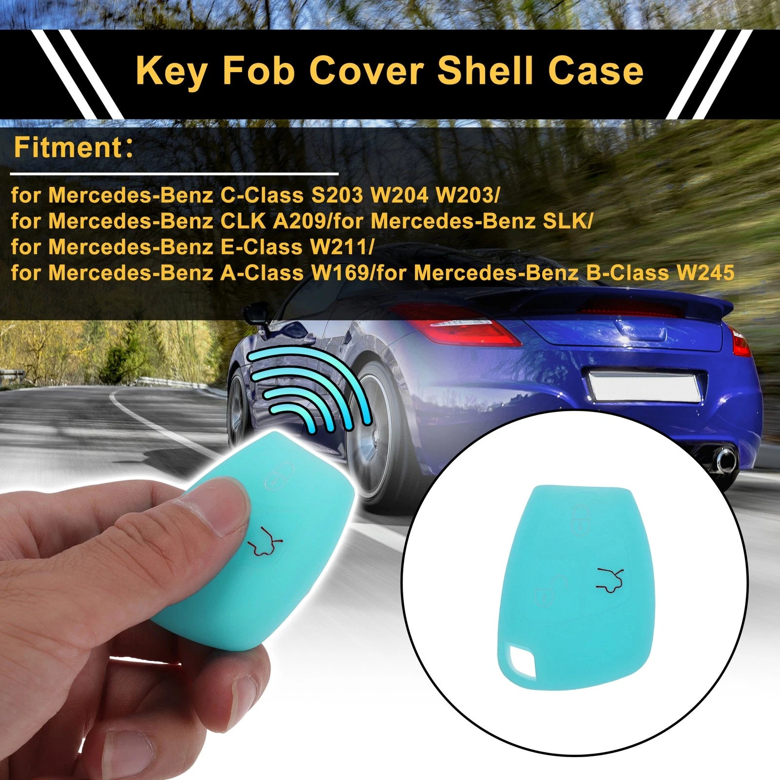 Glow Blue Key Case for Mercedes-Benz C-Class (2001–2015) - 3 Buttons