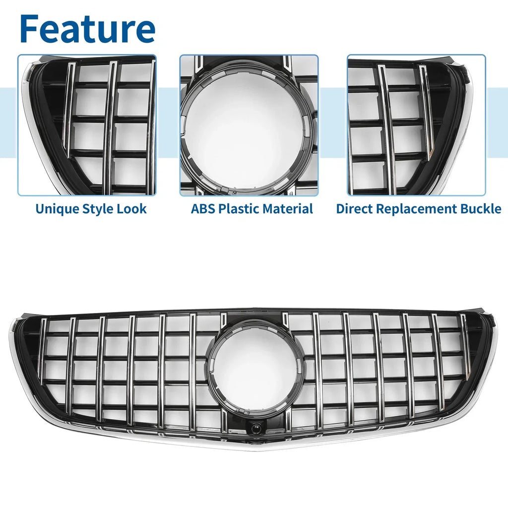 Front Upper Bumper Grille for Mercedes-Benz V-Class W477A (2020-2024) Black