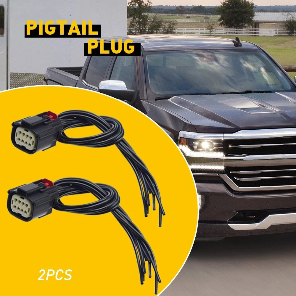 2PC HID LED Headlight Connector Pigtail Plug for Chevrolet Silverado (2016–2018)