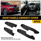 Set of 4 Black Leather Door Armrest Panels Cover Trim for Nissan Rogue (2014–2020)