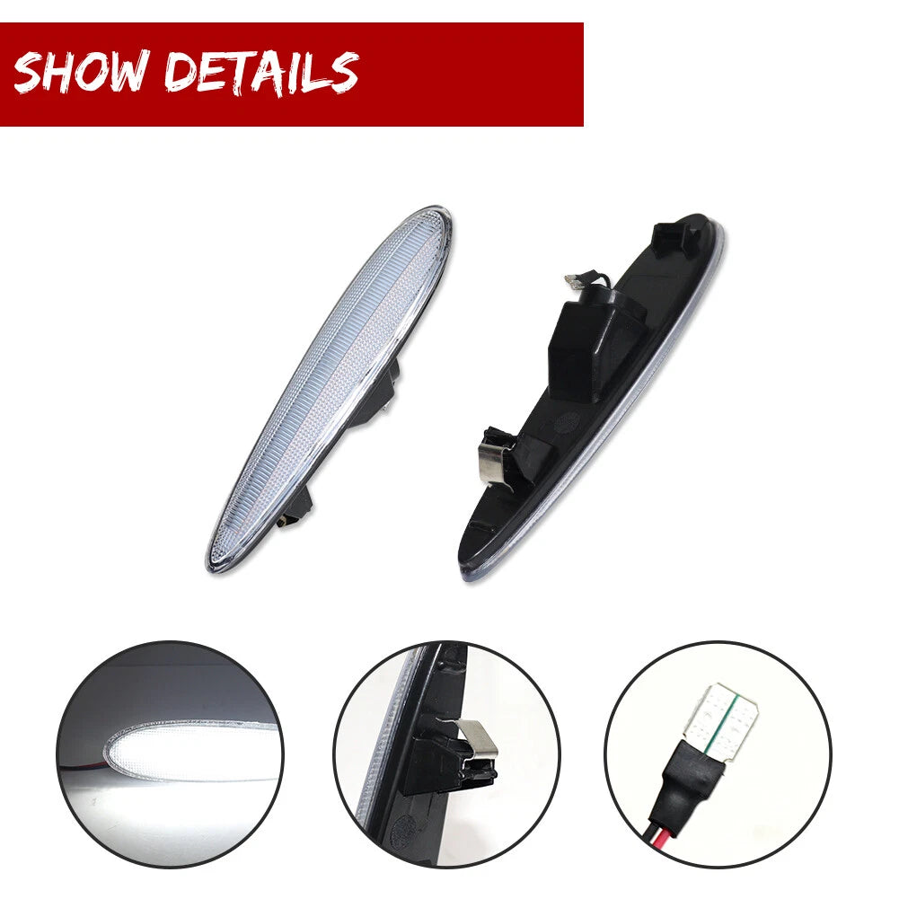 2X Clear Lens White LED Front Side Marker Lights for Nissan Maxima (2000–2003)