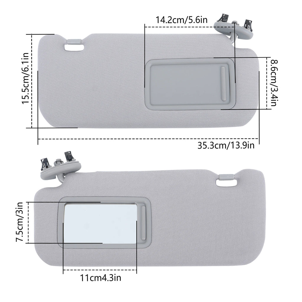 Set of 2 Gray Sun Visors with Mirror for Toyota Corolla (2009–2013)