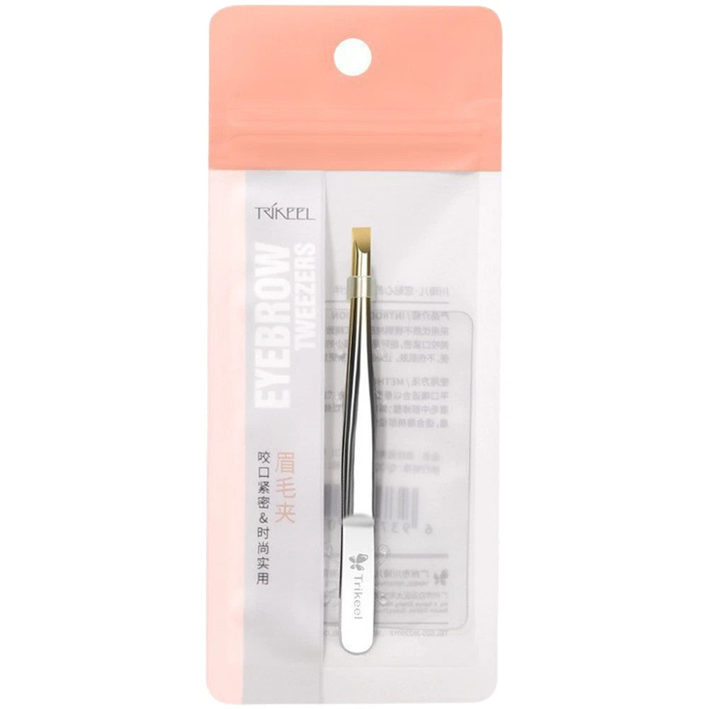 Stainless Steel Eyebrow Tweezers with Slant Tips for Easy Handling
