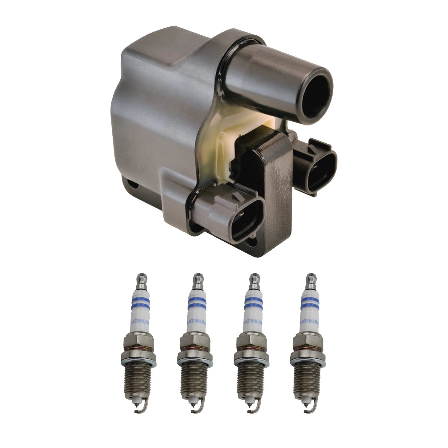 Set of 4 Hitachi COP Ignition Coils & Bosch Platinum Spark Plugs for Mazda MPV (1989–1998)