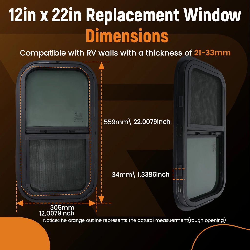 12" x 22" Vertical RV Window for Camper/Cargo/Food Truck