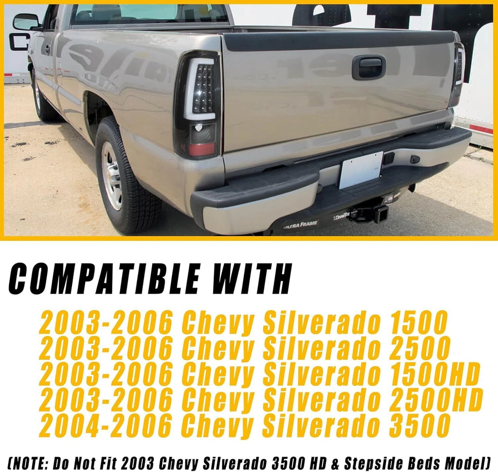 Black LED Tail Lights for Chevy Silverado GMC Sierra (2003-2006)