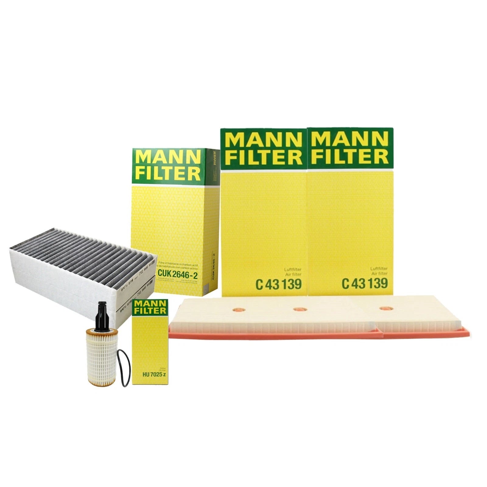 2X Mann Oil Air Carbon Cabin Filter Service Kit for Mercedes W166 W251