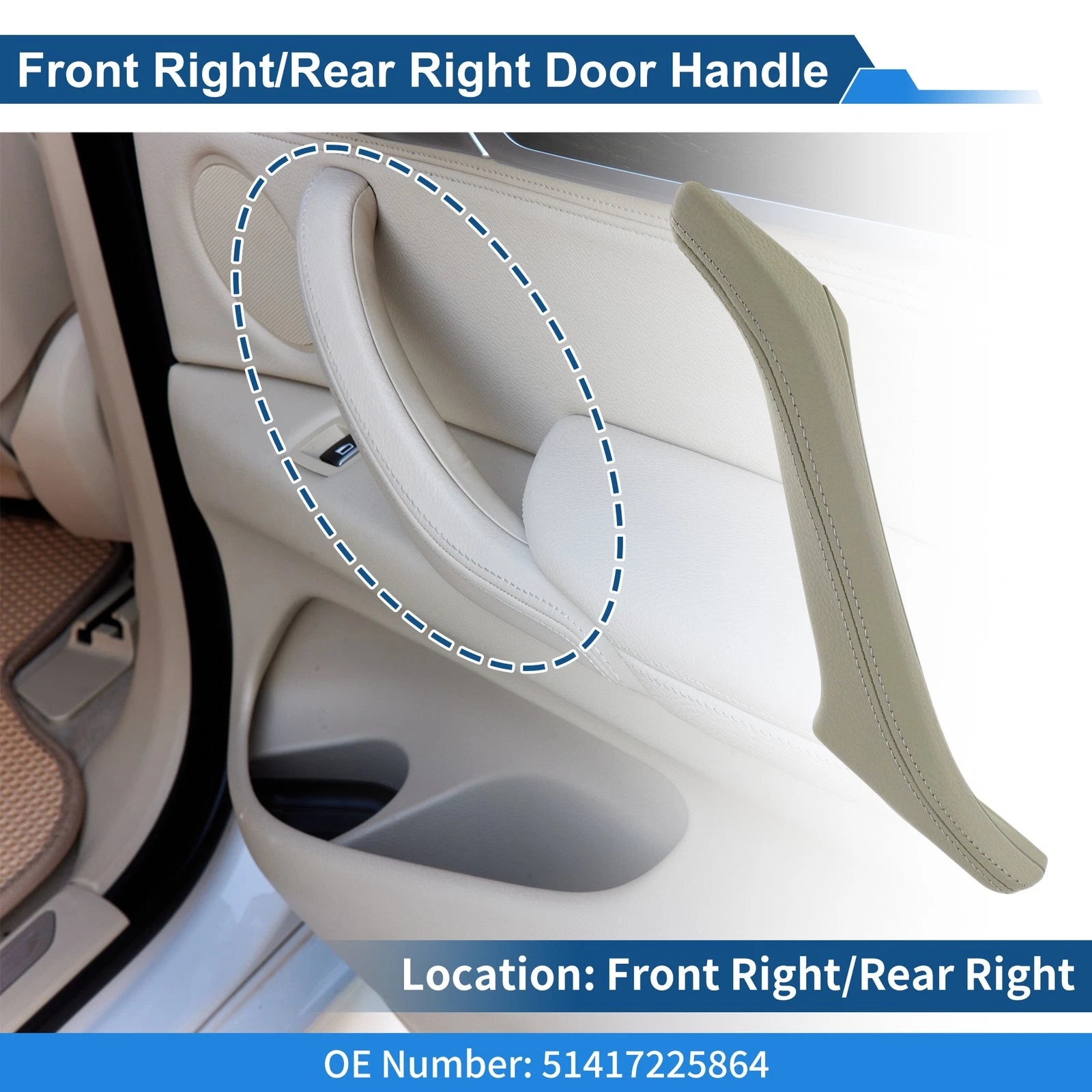 Inner Door Panel Handle for BMW F10 F11 F18 (2010–2017) No. 51417225864 Beige