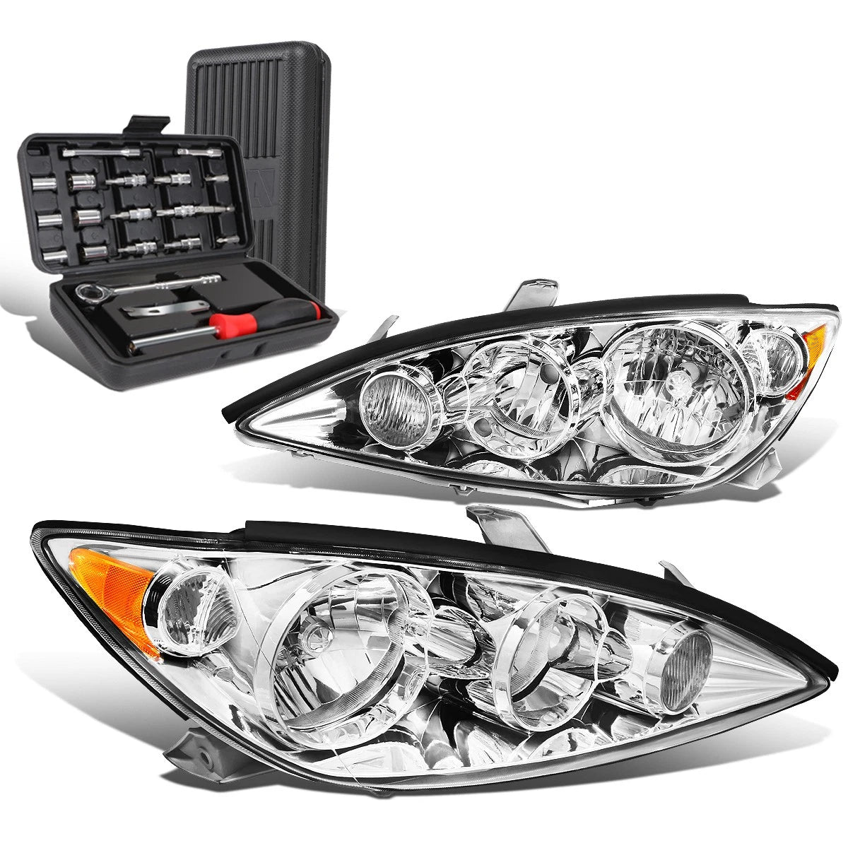 Pair of Chrome Amber Signal Headlights for Toyota Camry (2005–2006)