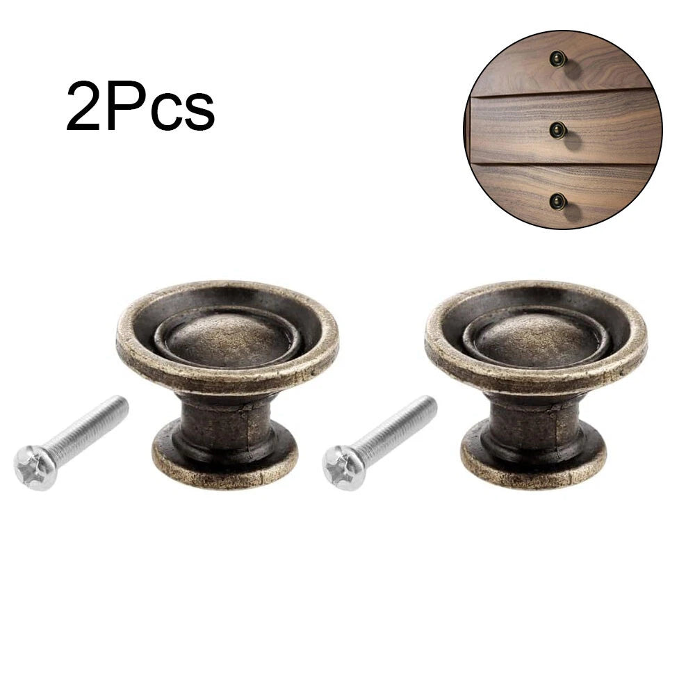 2Pcs Round Antique Cabinet Knob Pull Handle for Kitchen Cupboard Drawer