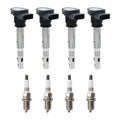 Set of 4 Ignition Coils & Denso U-Groove Spark Plugs for Audi Volkswagen 2.0L