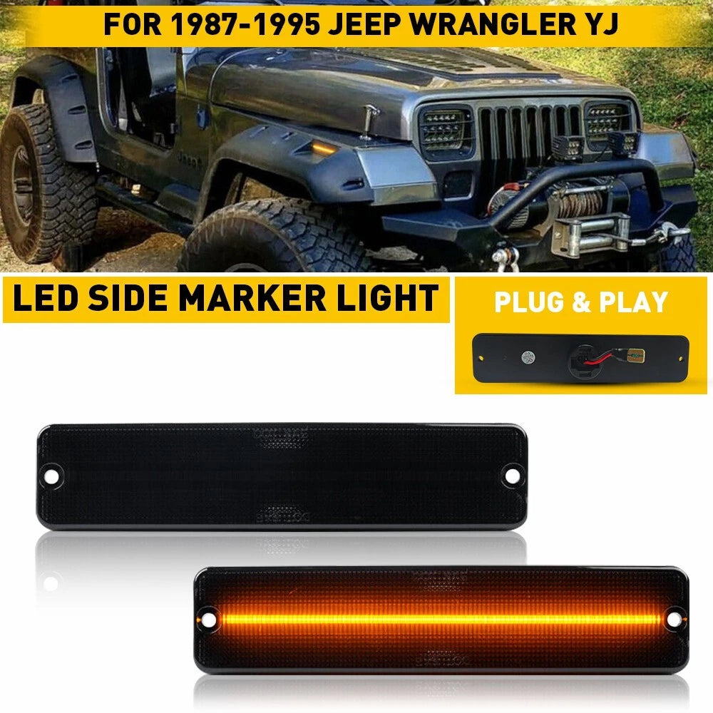 Front Amber Smoke LED Side Marker Lights for Jeep Wrangler YJ (1987–1995)
