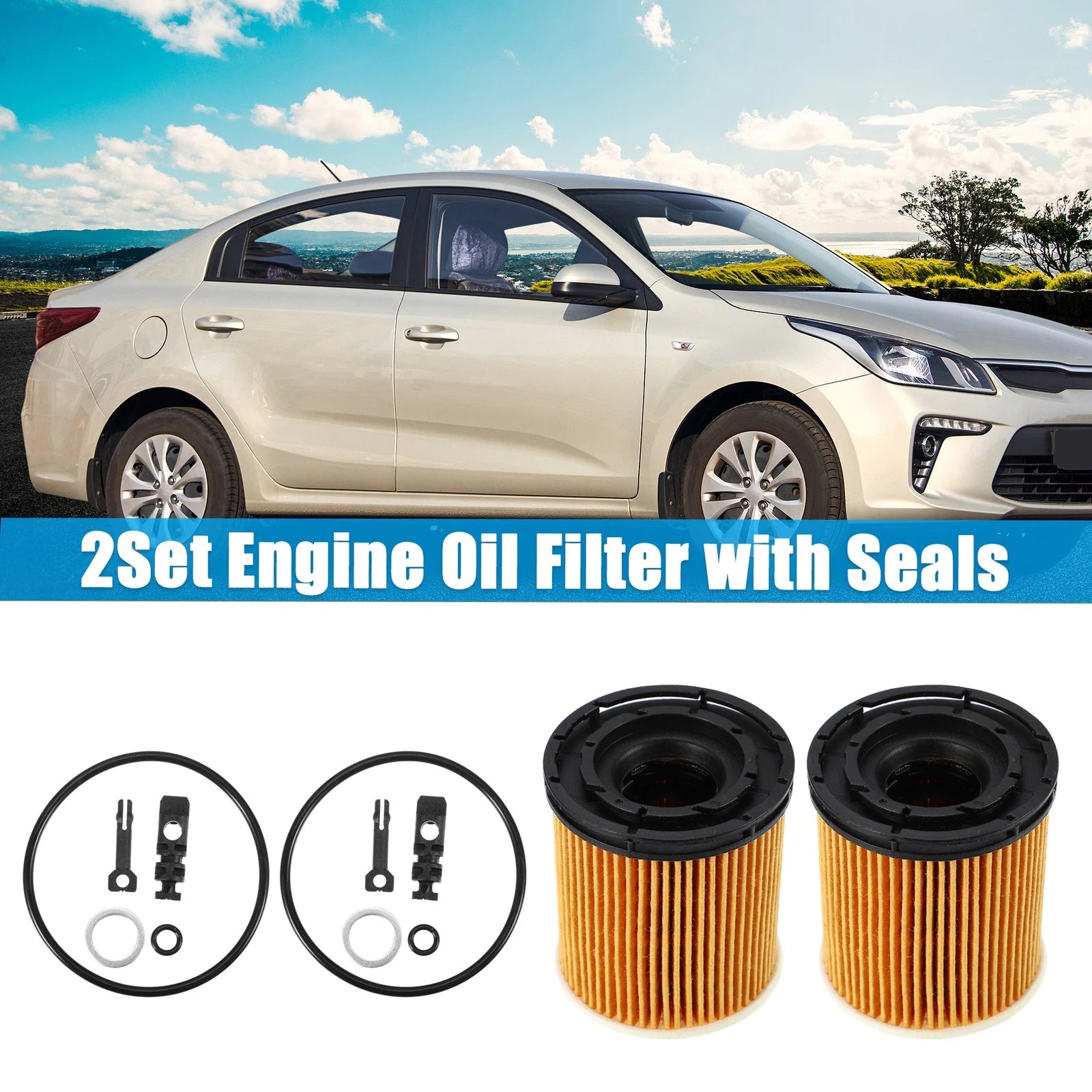 Set of 2 Engine Oil Filters 26350-2M000 for Kia K5 (2021–2022) & Rio (2020–2021)