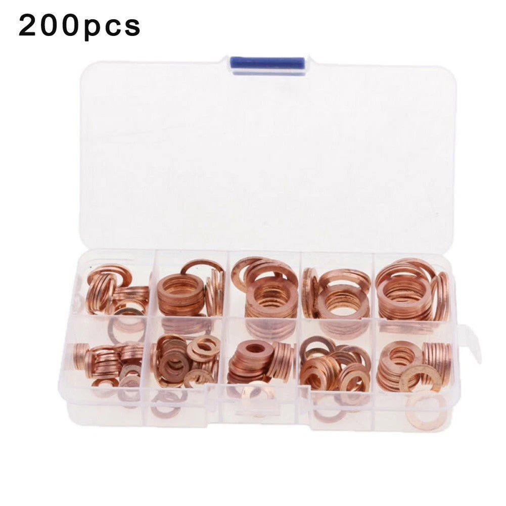 Set of 200 Copper Washers for Automotive, Marine, Generators