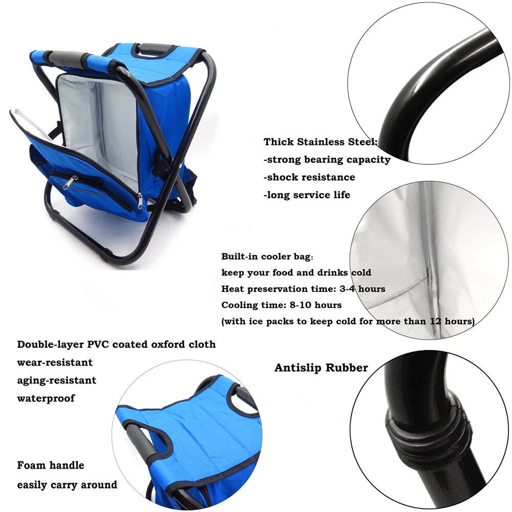 Portable Folding Camping Fishing Chair Stool Travel Backpack Beach Bag