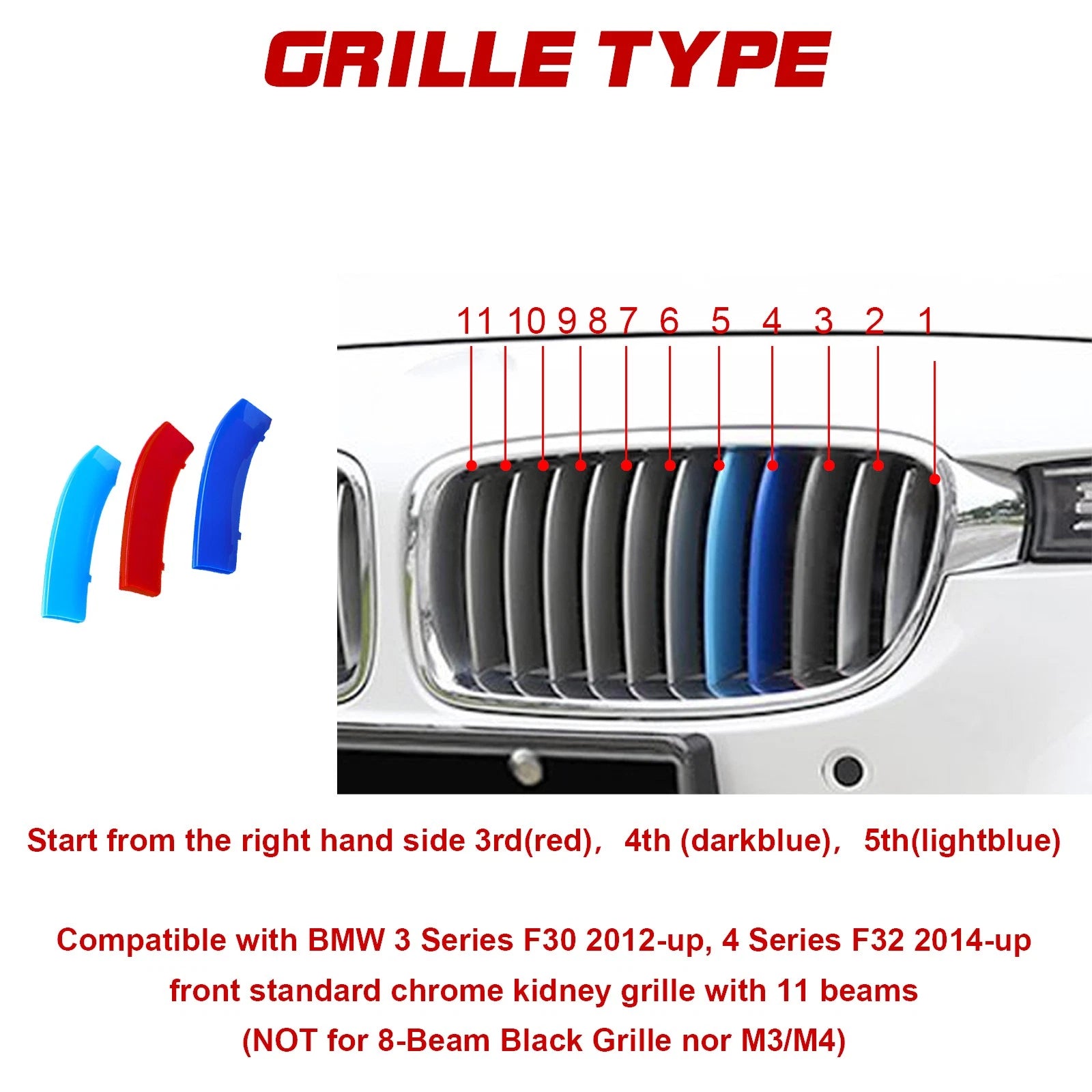 M Sport Tri-Color Grille Rails Insert for BMW 3 Series (2017-2024)