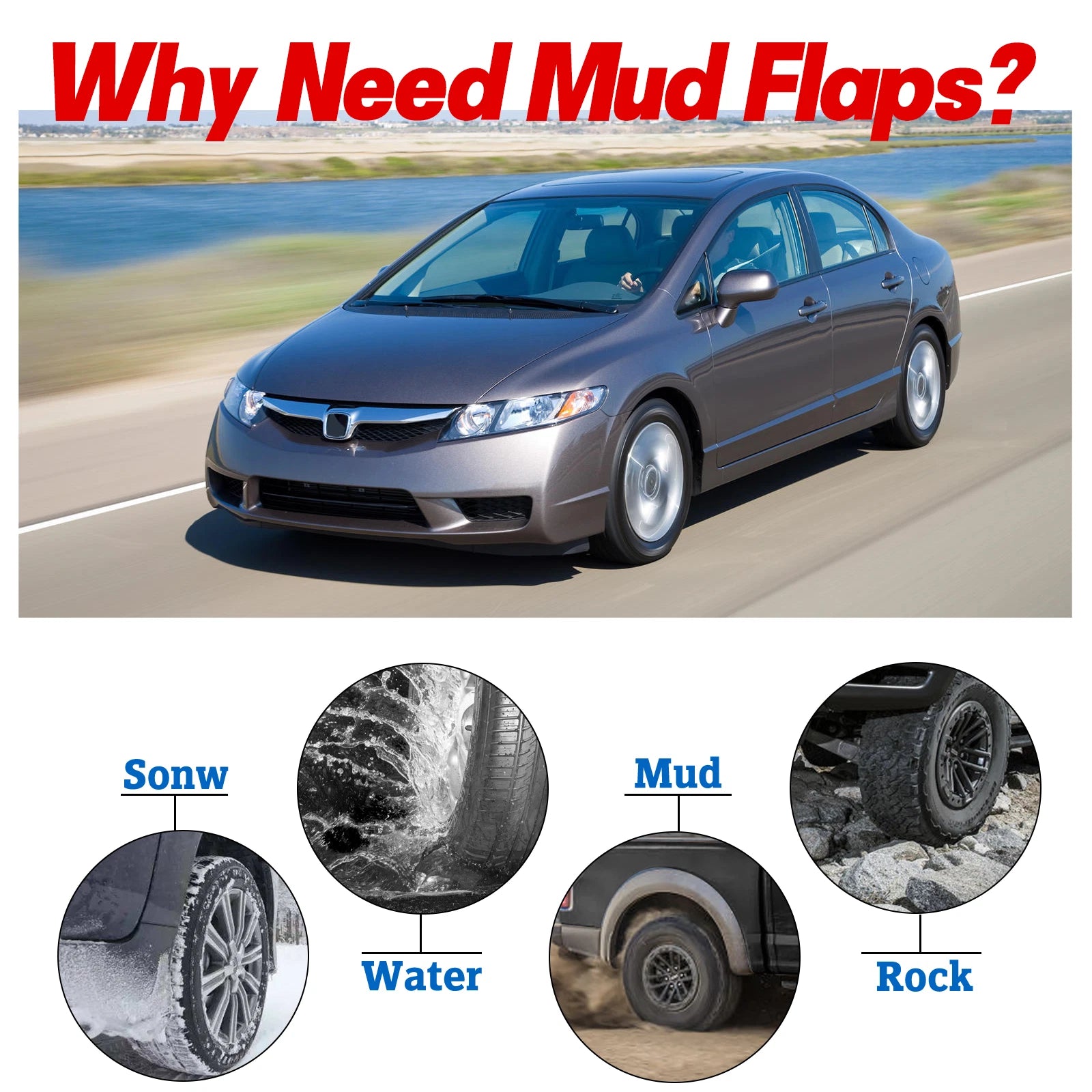 Mud Flaps Kit for Honda Accord (2003-2007) Front Rear Splash Guards