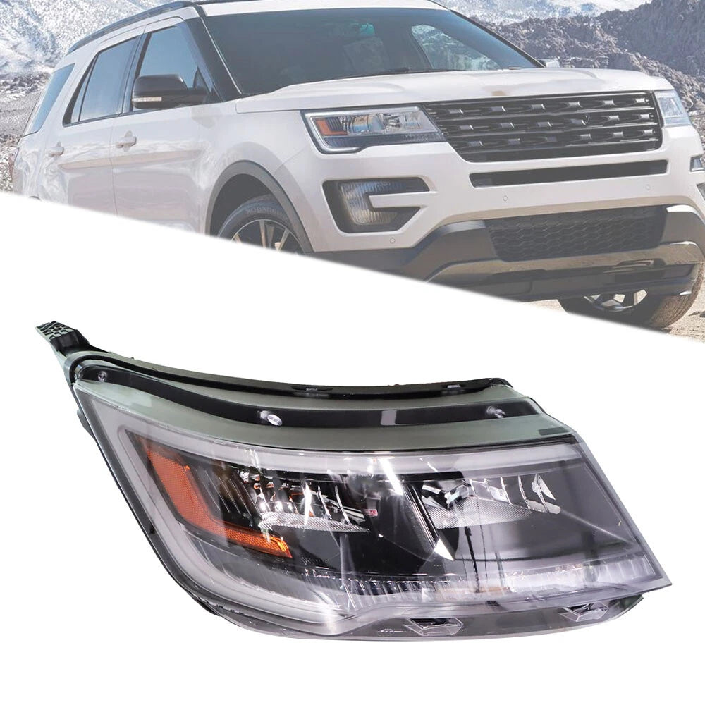 Headlight for Ford Explorer (2016–2019) Black Halogen with LED DRL Right Side
