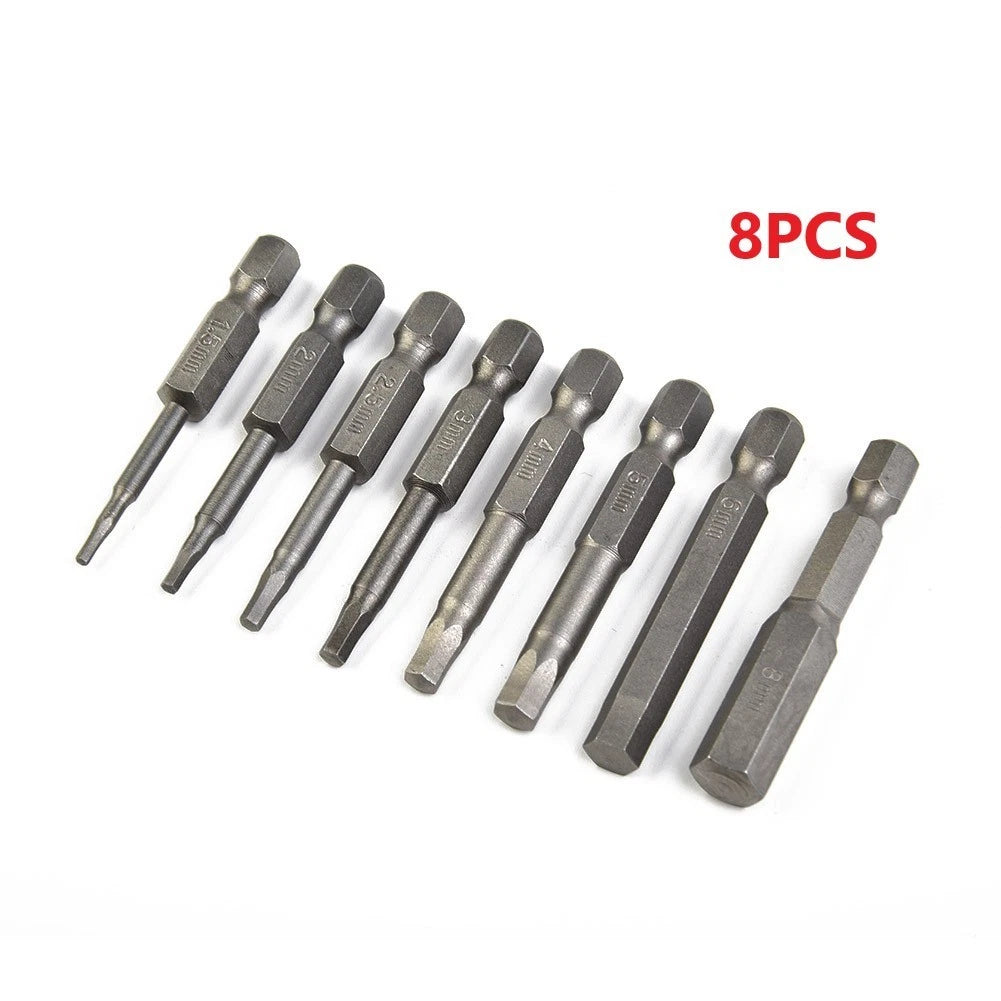 Set of 8 Magnetic Hex Screwdriver Bits H1.5-H8 for 1/4in Shank