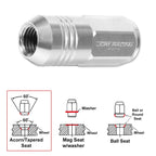 Set of 20 M12X1.5 Silver JDM Closed End Cone Hex Wheel Lug Nuts + Extension 20mm