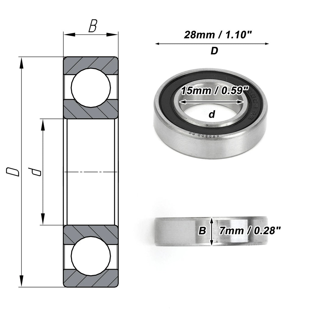 6902DD Deep Groove Ball Bearing for Scooter Skateboard (15x28x7mm)