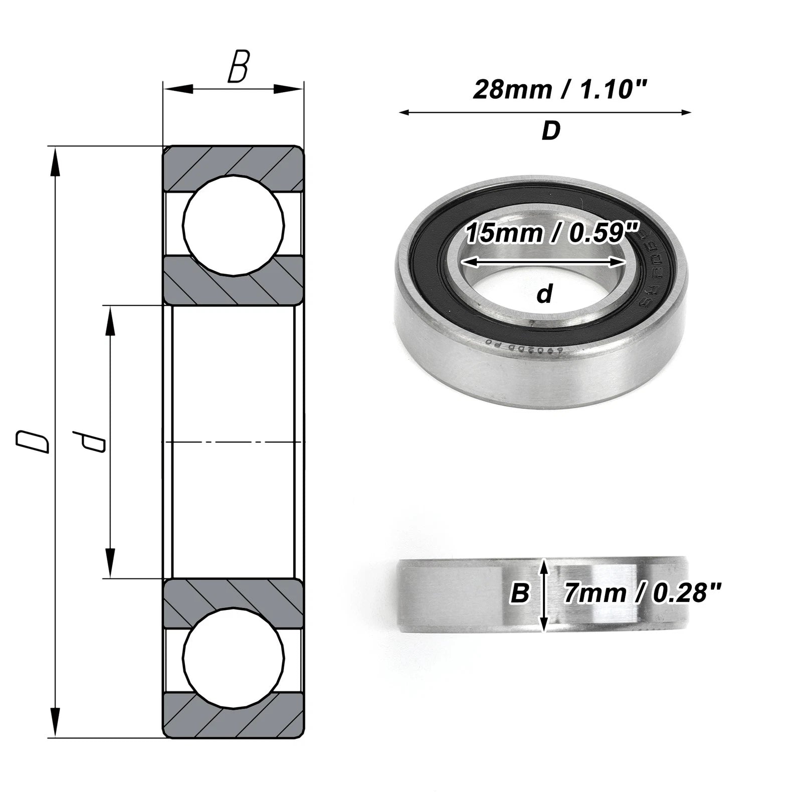 6902DD Deep Groove Ball Bearing for Scooter Skateboard (15x28x7mm)