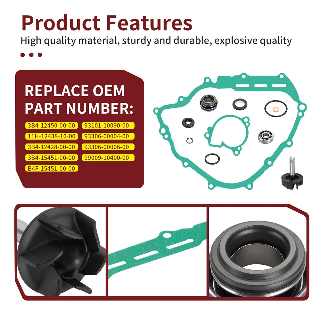 Water Pump Impeller Shaft Repair Kit for Yamaha Grizzly 550 Kodiak Viking 700 (2007–2019)