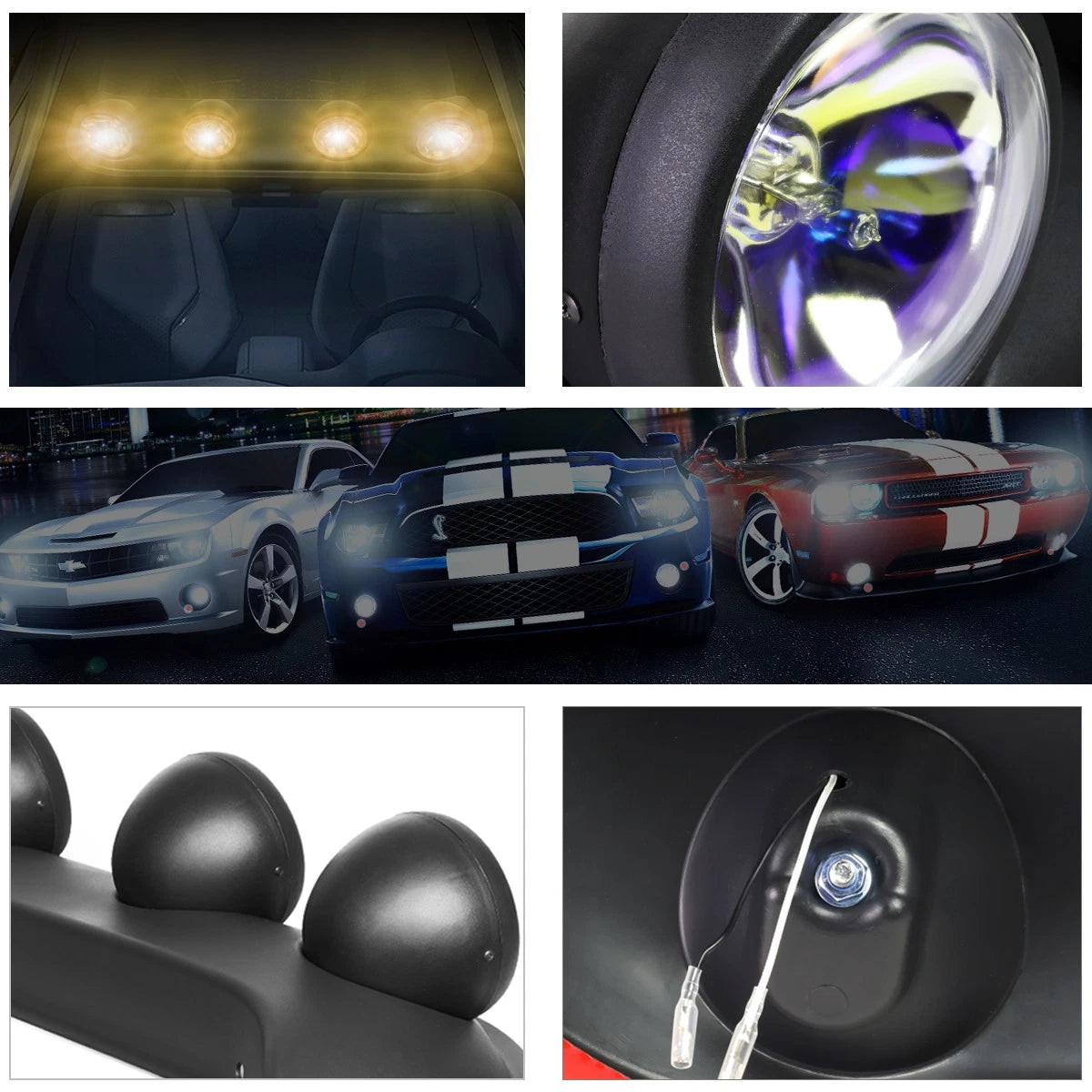 Set of 2 Neo Chrome Off-Road Roof Mounted Fog Lights with Switch & Harness