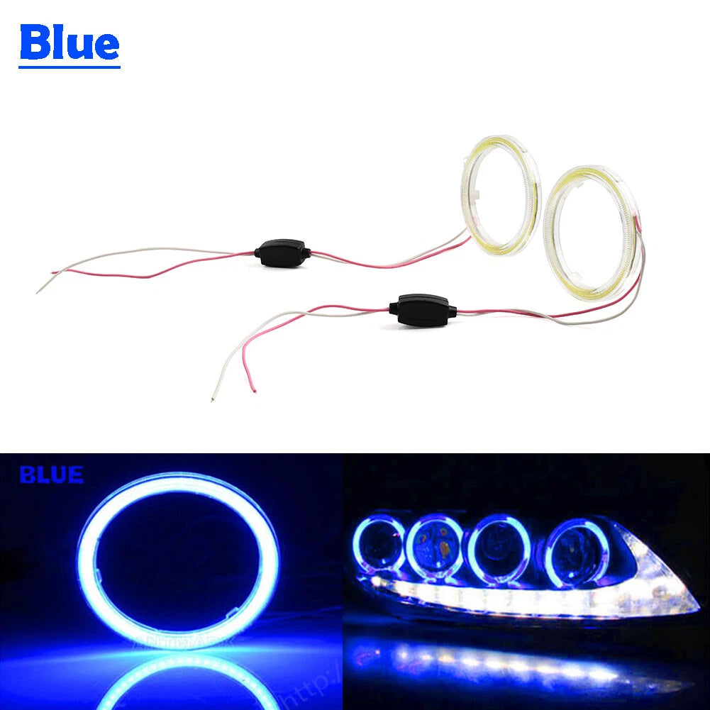 2X 70MM LED Fog Headlights with COB Angel Eyes for Universal Fit