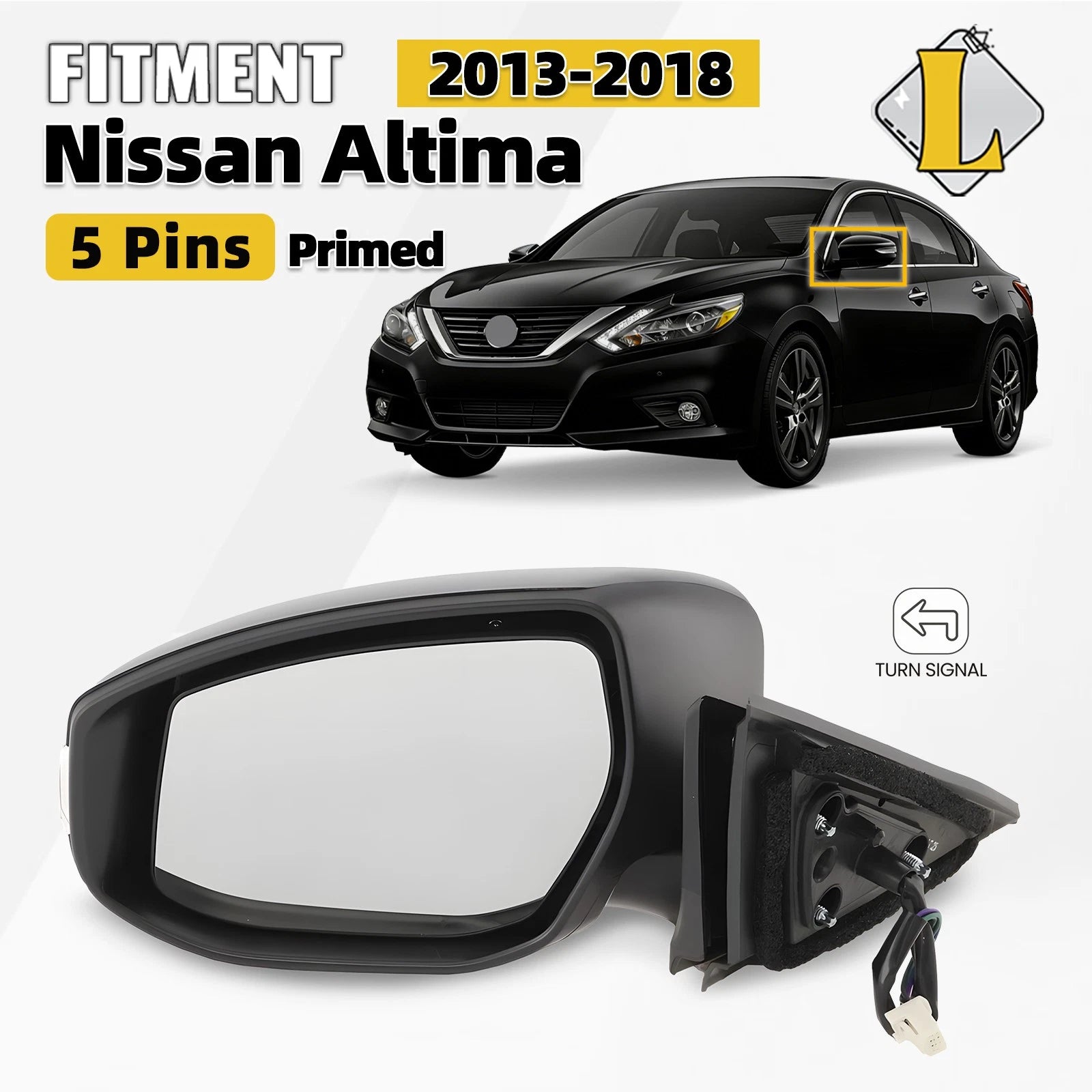 Left Side Mirror for Nissan Altima (2013–2018) with Signal Lamp, Power, 5 Pin