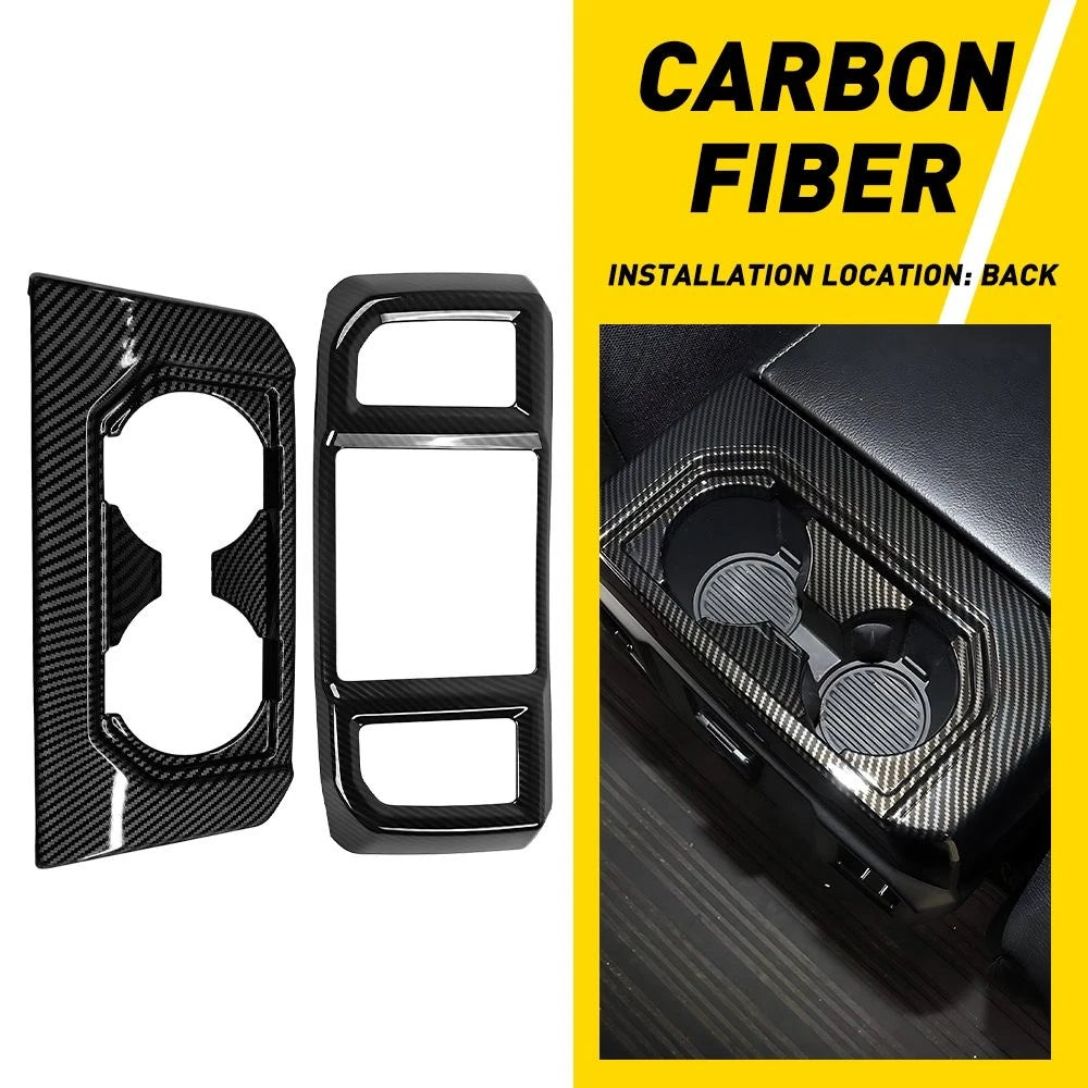 2Pcs Carbon Fiber Rear Cup Holder Air Vent Outlet Cover for Ford F150 (2015–2023)
